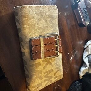 Michael Kors Beige and Brown Wallet with Buckle